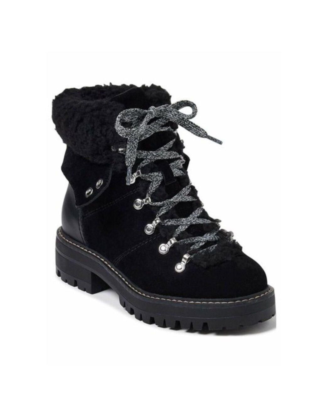 Time and Tru Cozy Hiker Boots Black Lace Up Combat Fuzzy Top Y2K Size 10